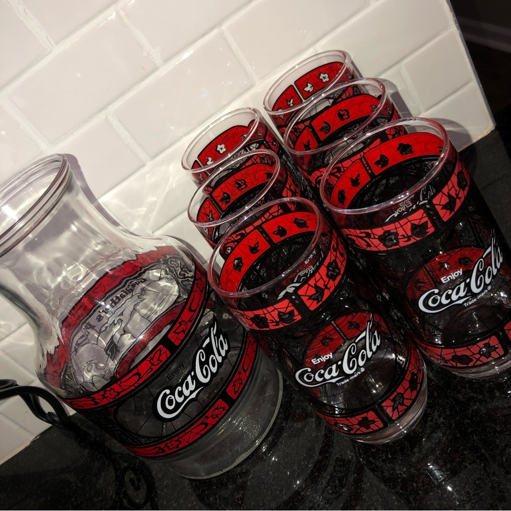 coca cola pitcher and glass set